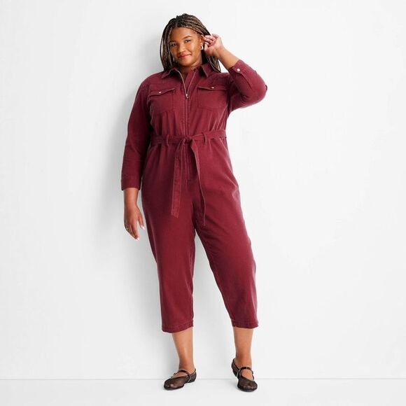 Future Collective - Women's Long Sleeve Zipper Jumpsuit - Future Colle Burgundy - Picture 1 of 3